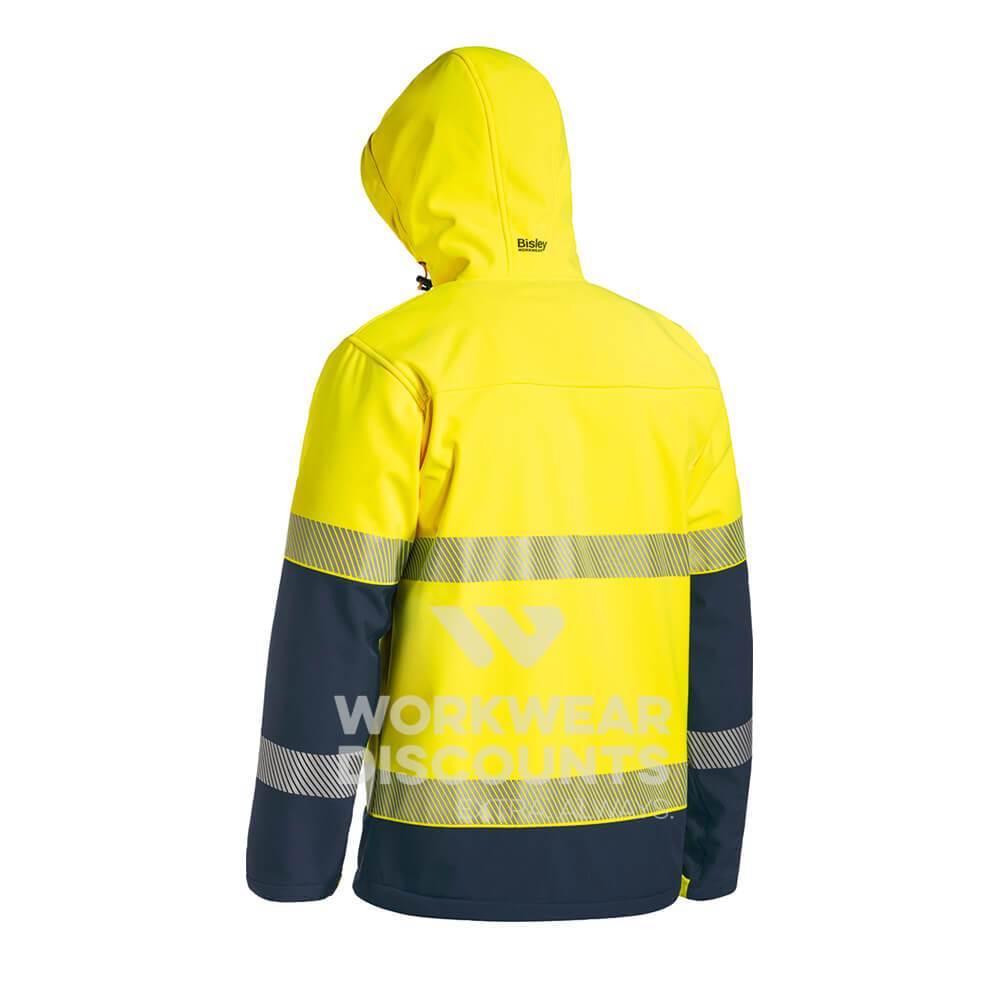 Bisley BJ6934T Taped Two Tone Hi Vis Ripstop Soft Shell Jacket Yellow Navy View 3