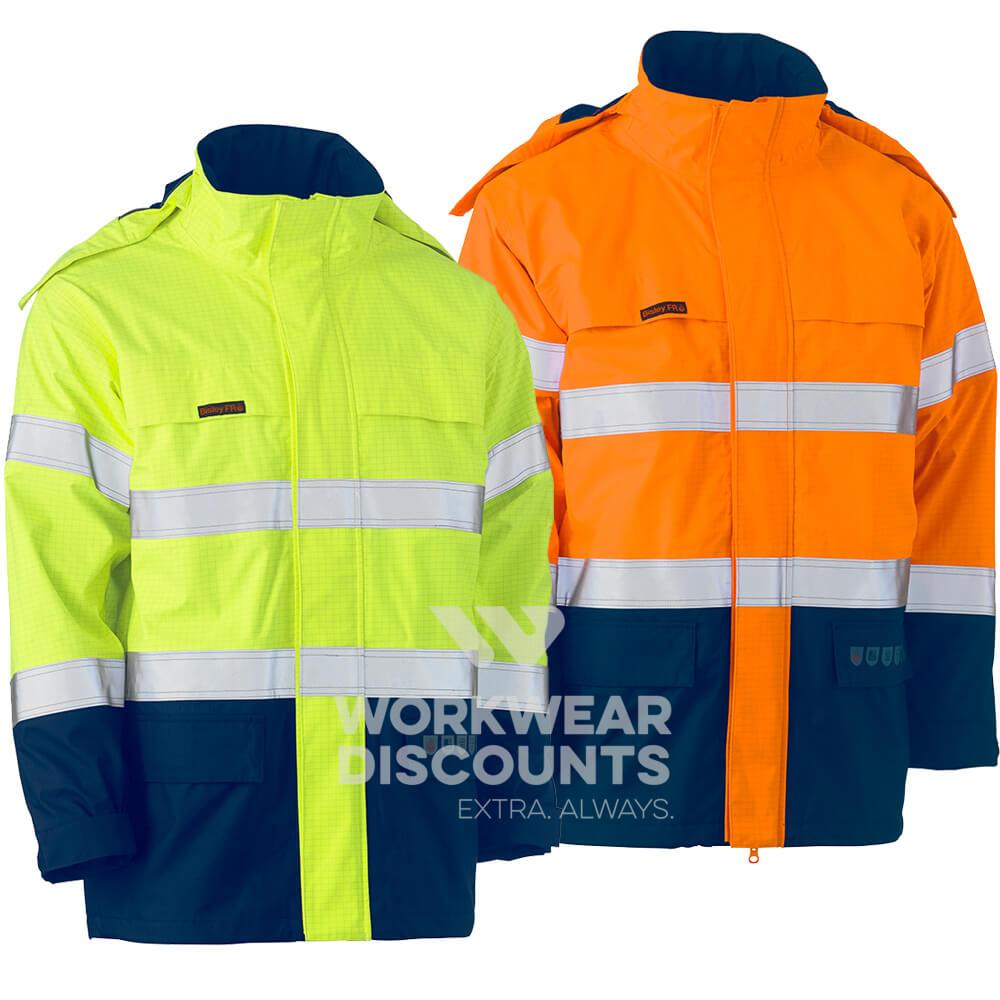 Bisley BJ8110T Taped Two Tone Hi-Vis FR Wet Weather Shell Jacket with Hood
