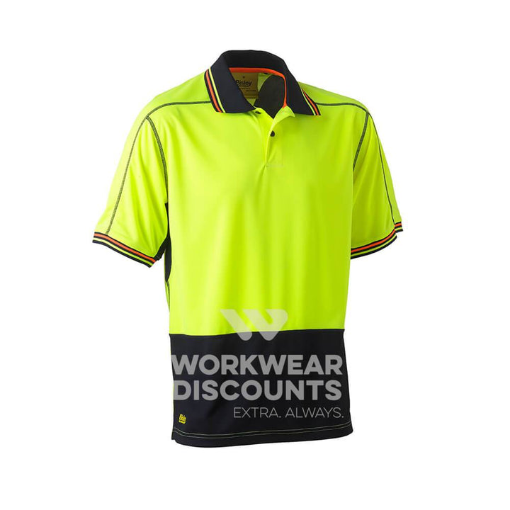 Bisley BK1219 Two Tone Hi-Vis Polyester Mesh Polo Short Sleeve Yellow Navy Front