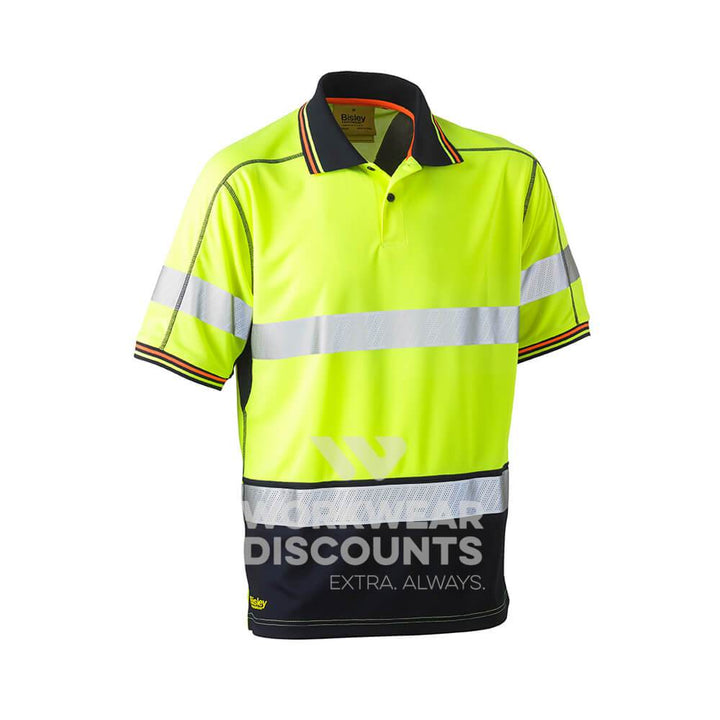 Bisley BK1219T Taped Two Tone Hi-Vis Polyester Mesh Polo Short Sleeve Yellow Navy Front