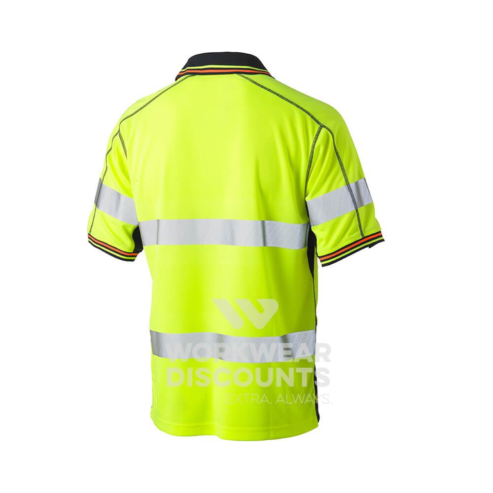 Bisley BK1219T Taped Two Tone Hi-Vis Polyester Mesh Polo Short Sleeve Yellow Back
