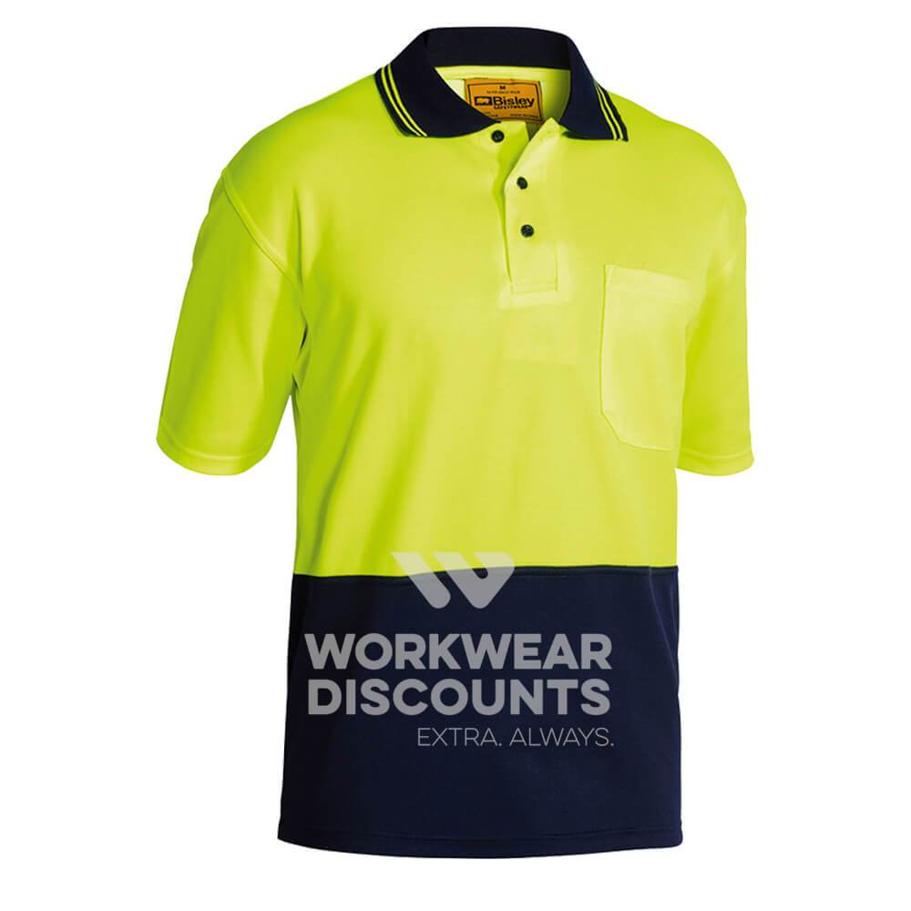Bisley BK1234 Hi-Vis Cotton Backed Polo Short Sleeve Yellow Navy Front