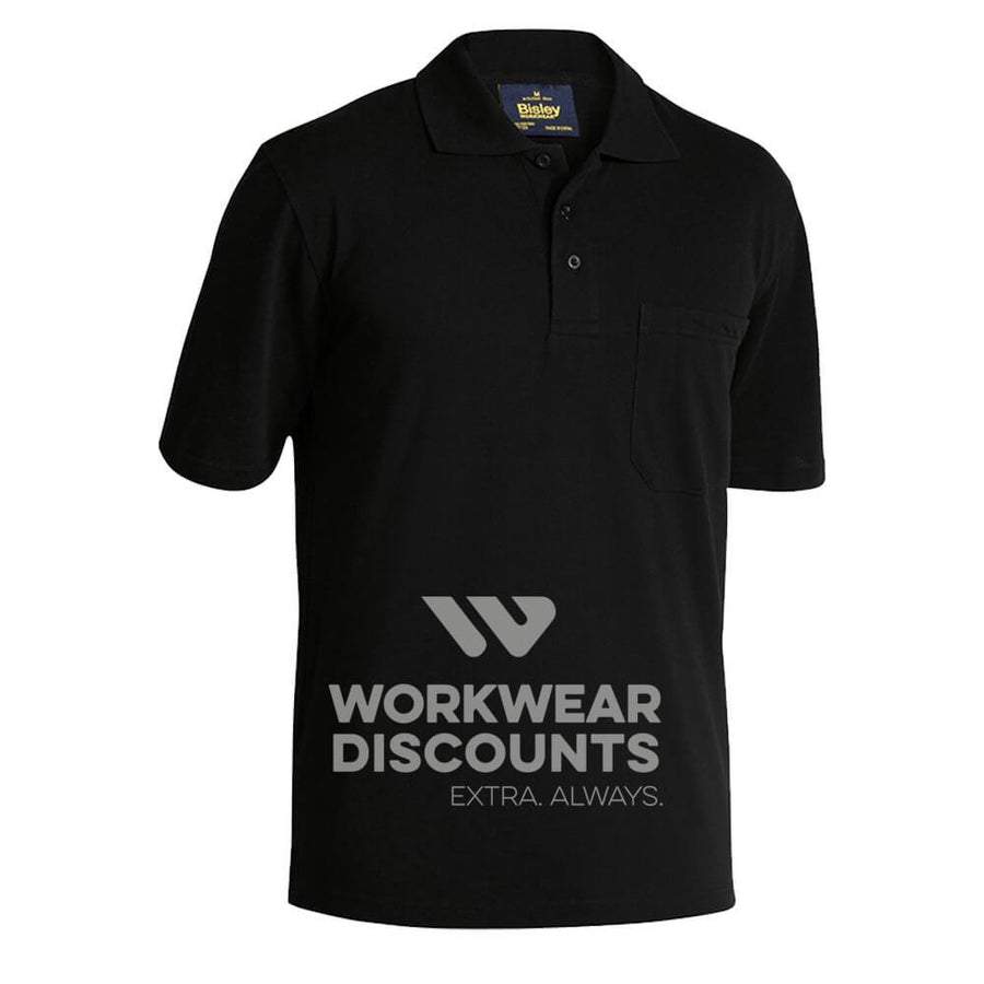 Bisley BK1290 Polyester Cotton Polo Pocket Short Sleeve Black