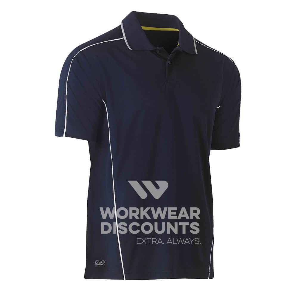 Bisley BK1425 Cool Mesh Polo Shirt with Reflective Piping Short Sleeve Navy Front