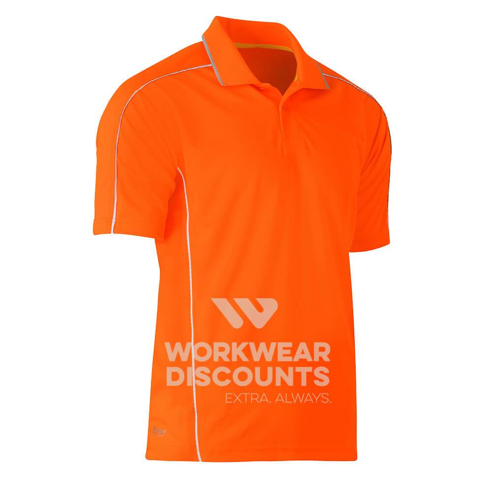 Bisley BK1425 Cool Mesh Polo Shirt with Reflective Piping Short Sleeve Orange Front