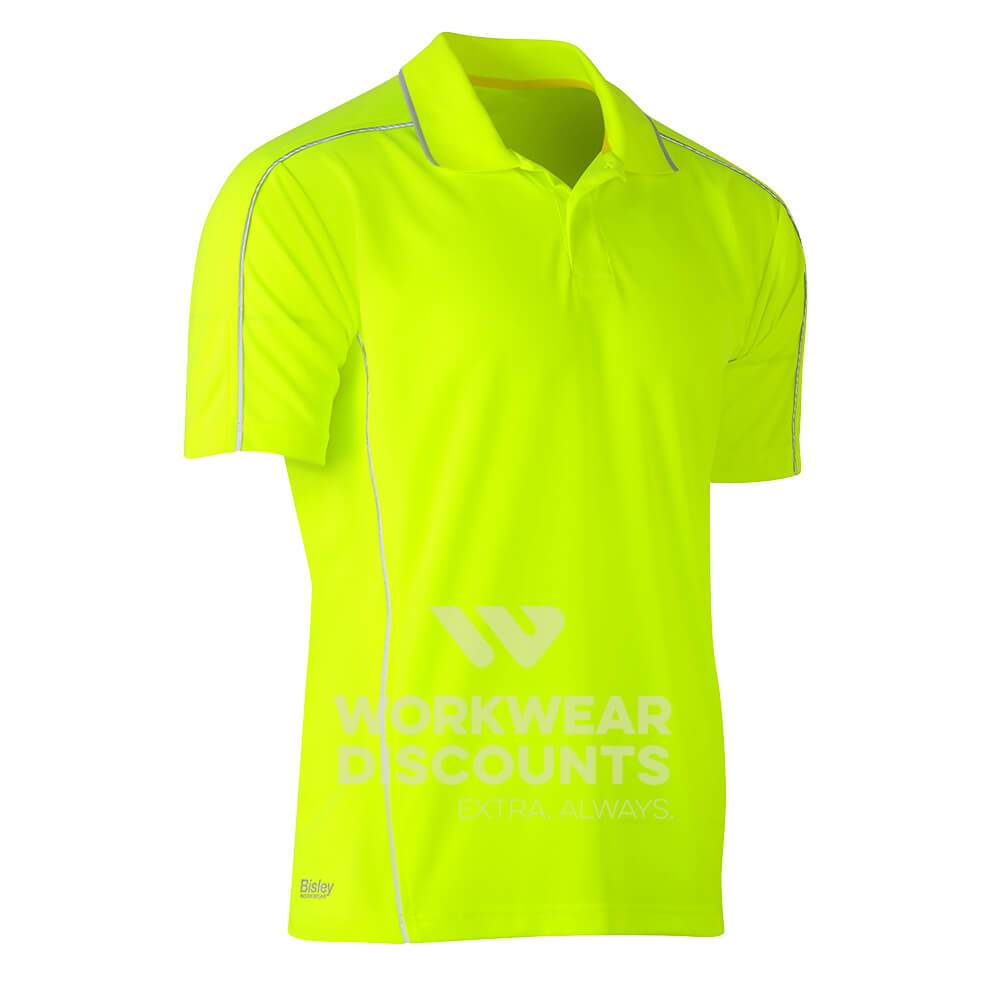 Bisley BK1425 Cool Mesh Polo Shirt with Reflective Piping Short Sleeve Yellow Front