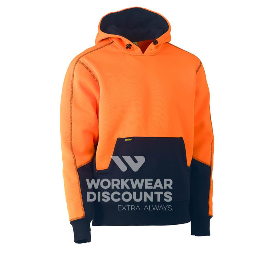 Bisley BK6619 Hi-Vis Pullover Polar Fleece Hoodie Orange Navy Front