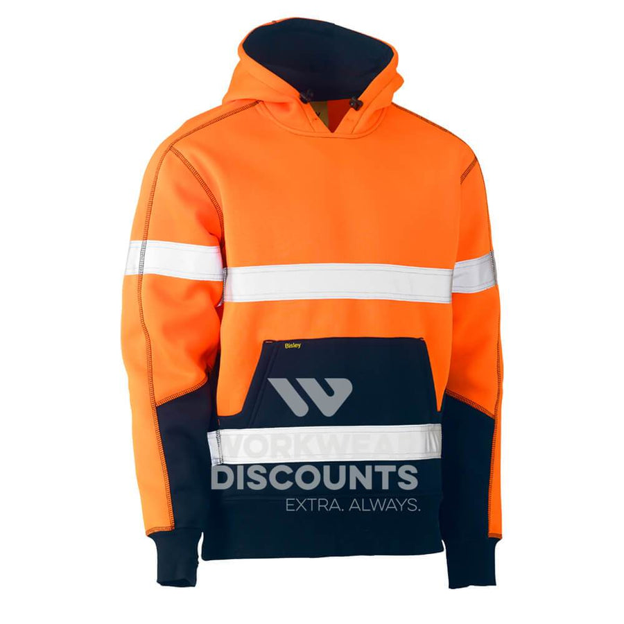 Bisley BK6619T Hi-Vis Taped Pullover Polar Fleece Hoodie Orange Navy Front