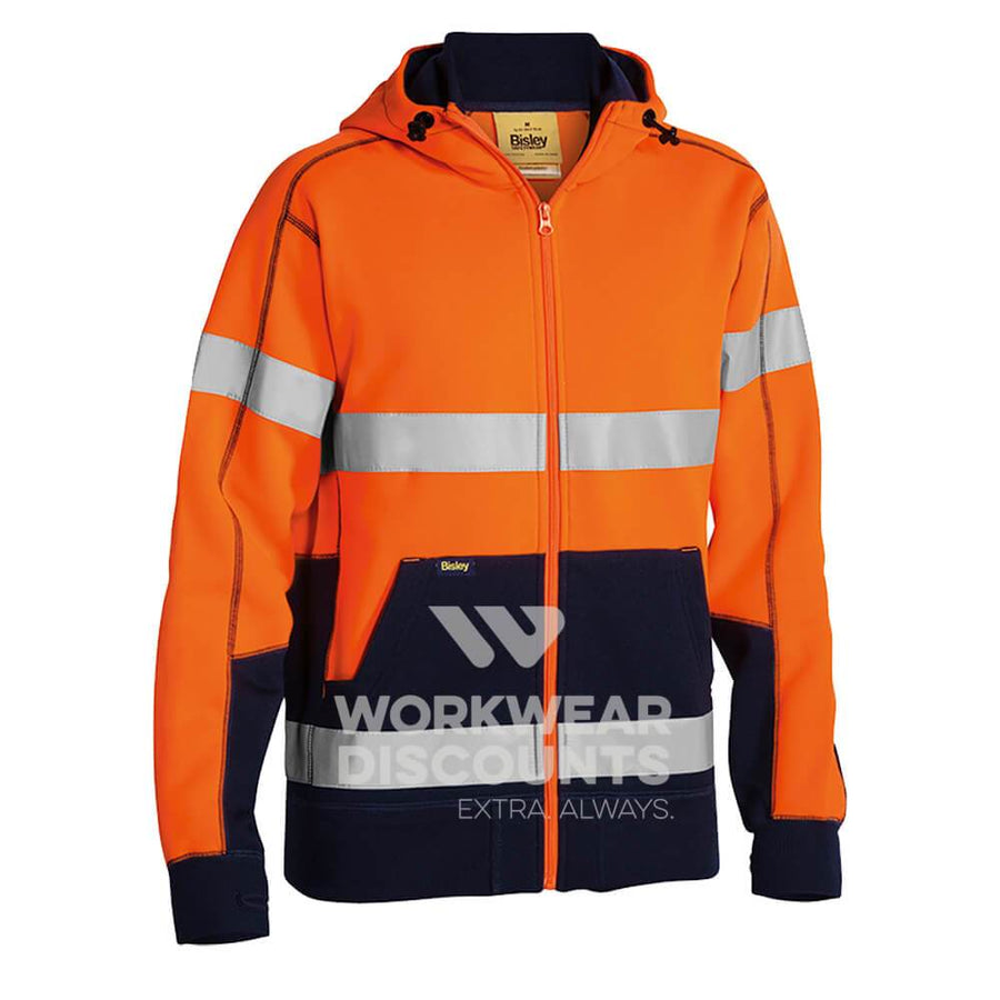 Bisley BK6819T Hi-Vis Taped Polar Fleece Hoodie Orange Navy Front