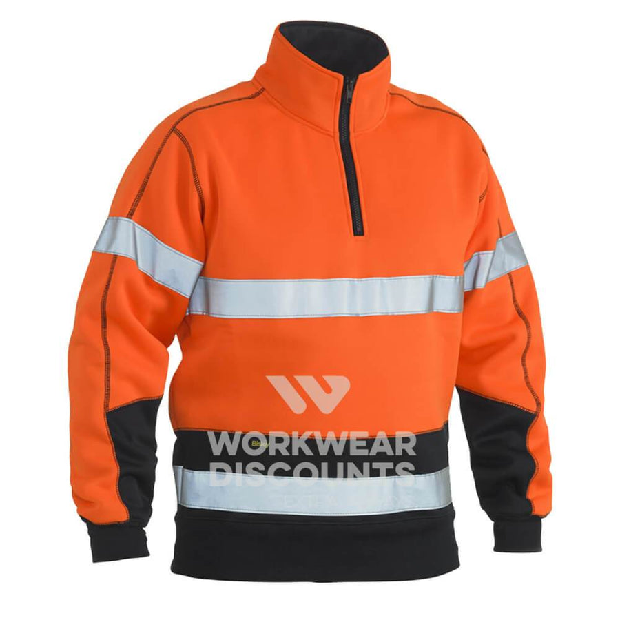 Bisley BK6989T Hi-Vis Taped Fleece Pullover Orange Navy Front