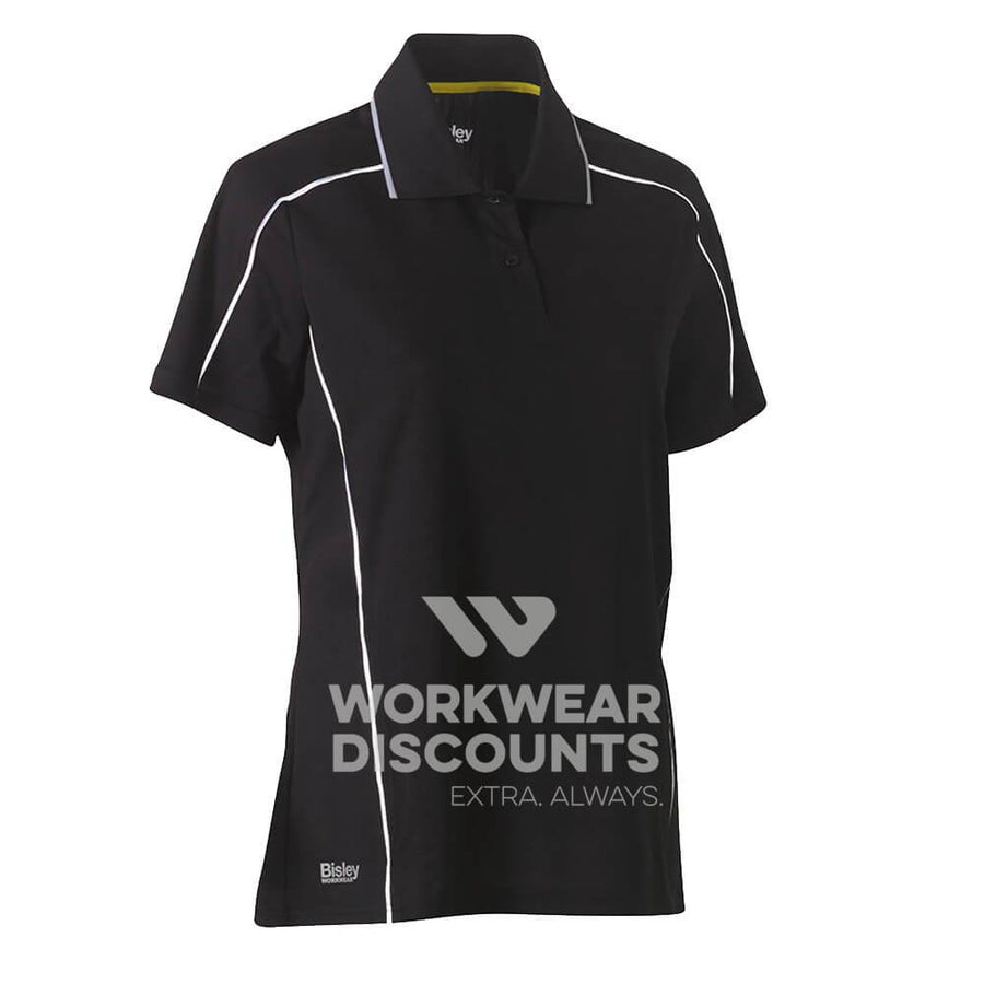 Bisley BKL1425 Ladies Cool Mesh Polo Shirt with Reflective Piping Short Sleeve Black Front