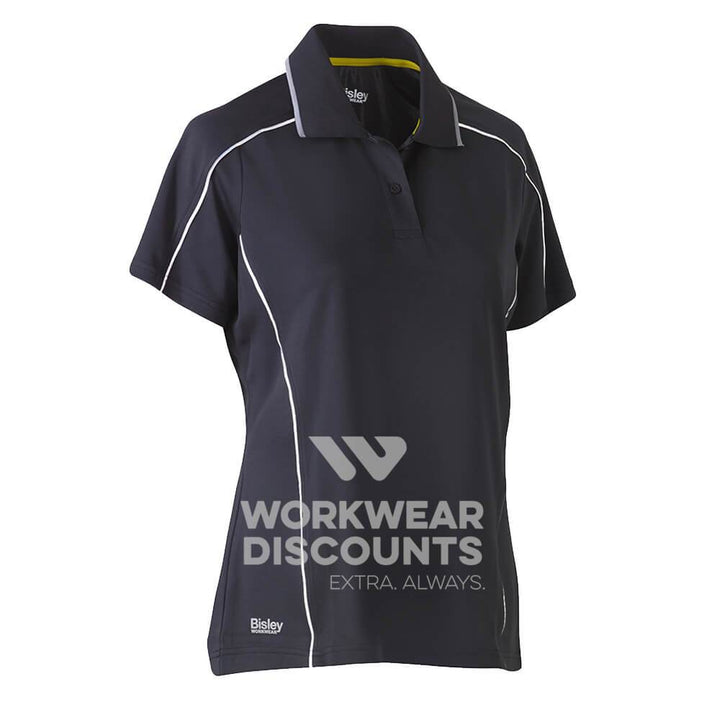 Bisley BKL1425 Ladies Cool Mesh Polo Shirt with Reflective Piping Short Sleeve Charcoal Front