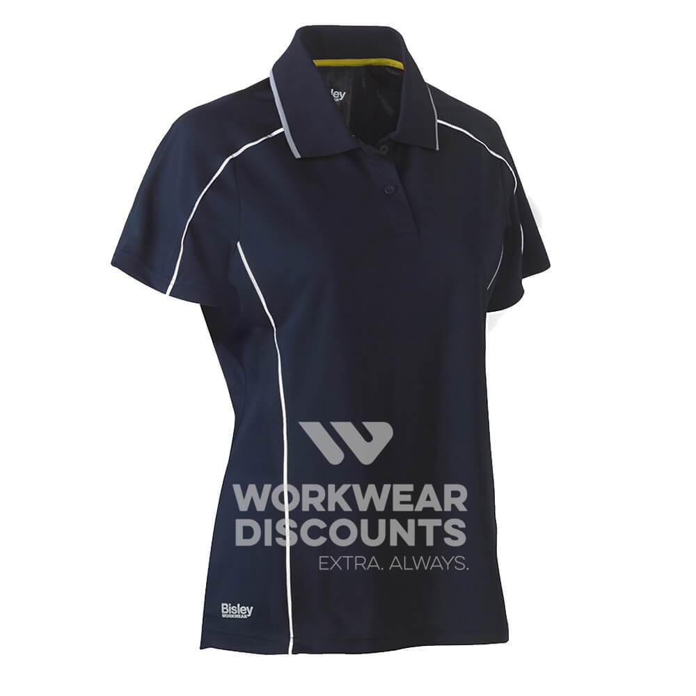 Bisley BKL1425 Ladies Cool Mesh Polo Shirt with Reflective Piping Short Sleeve Navy Front