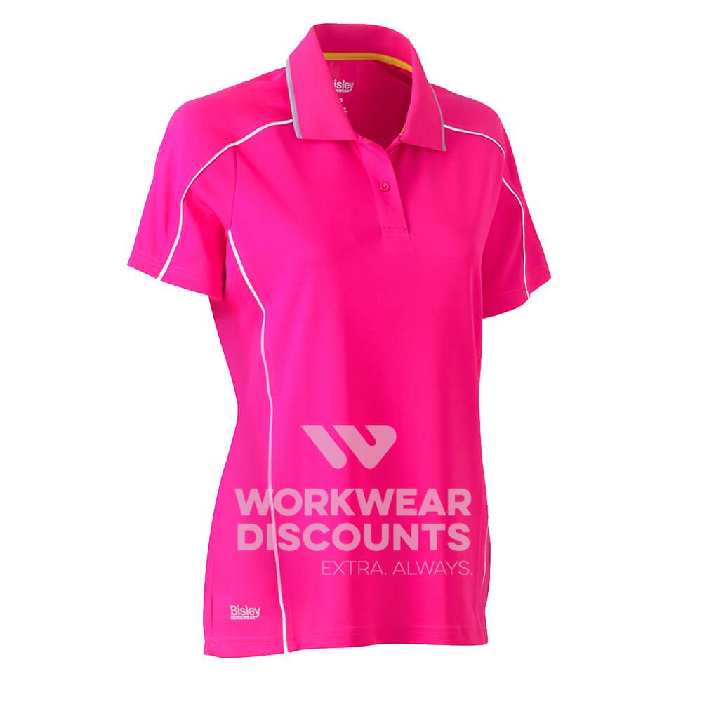 Bisley BKL1425 Ladies Cool Mesh Polo Shirt with Reflective Piping Short Sleeve Pink Front