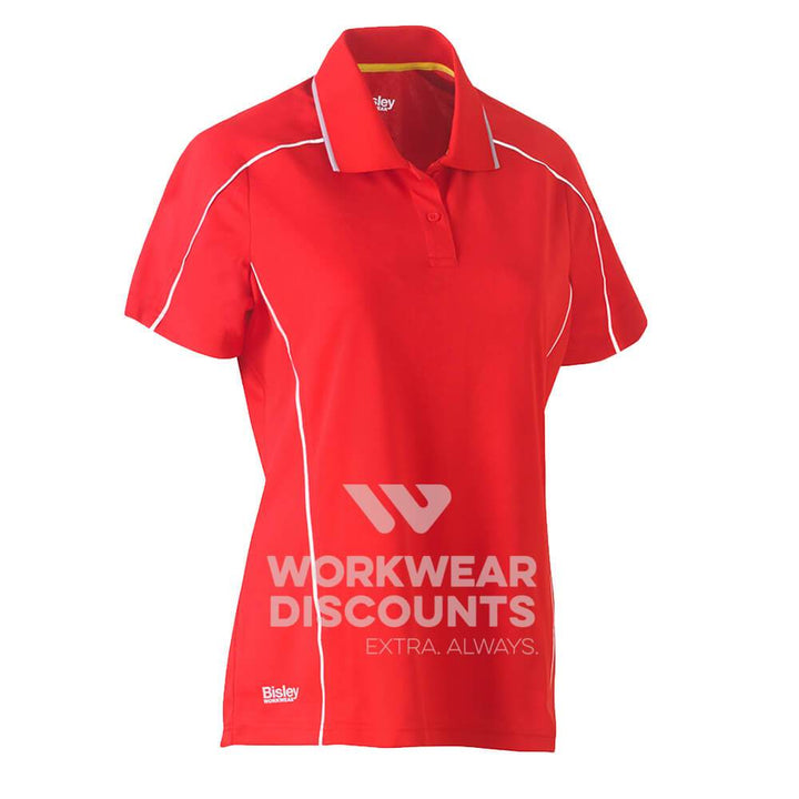 Bisley BKL1425 Ladies Cool Mesh Polo Shirt with Reflective Piping Short Sleeve Red Front