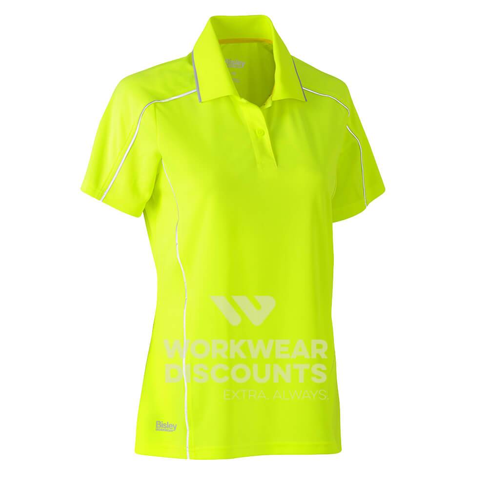 Bisley BKL1425 Ladies Cool Mesh Polo Shirt with Reflective Piping Short Sleeve Yellow Front