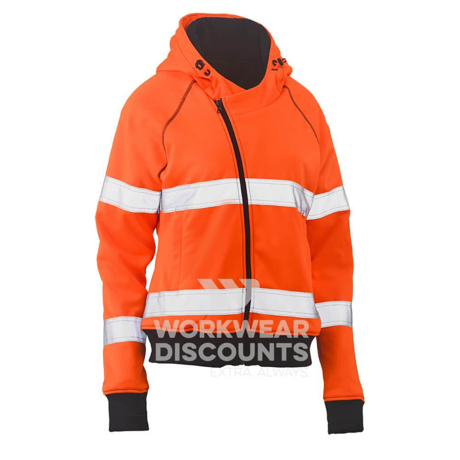 Bisley BKL6819T Womens Hi-Vis Taped Fleece Hoodie Orange Navy Front