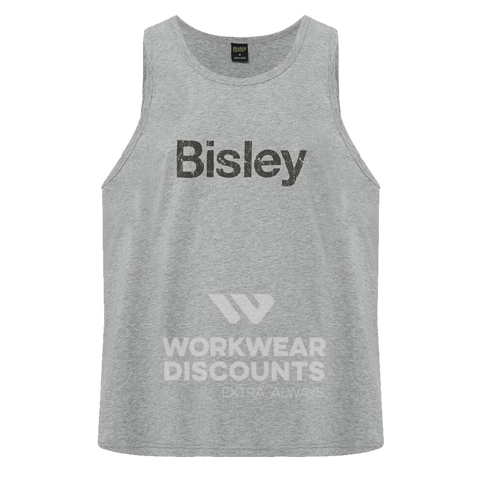 Bisley BKS063 Mens Cotton Logo Singlet Grey Front