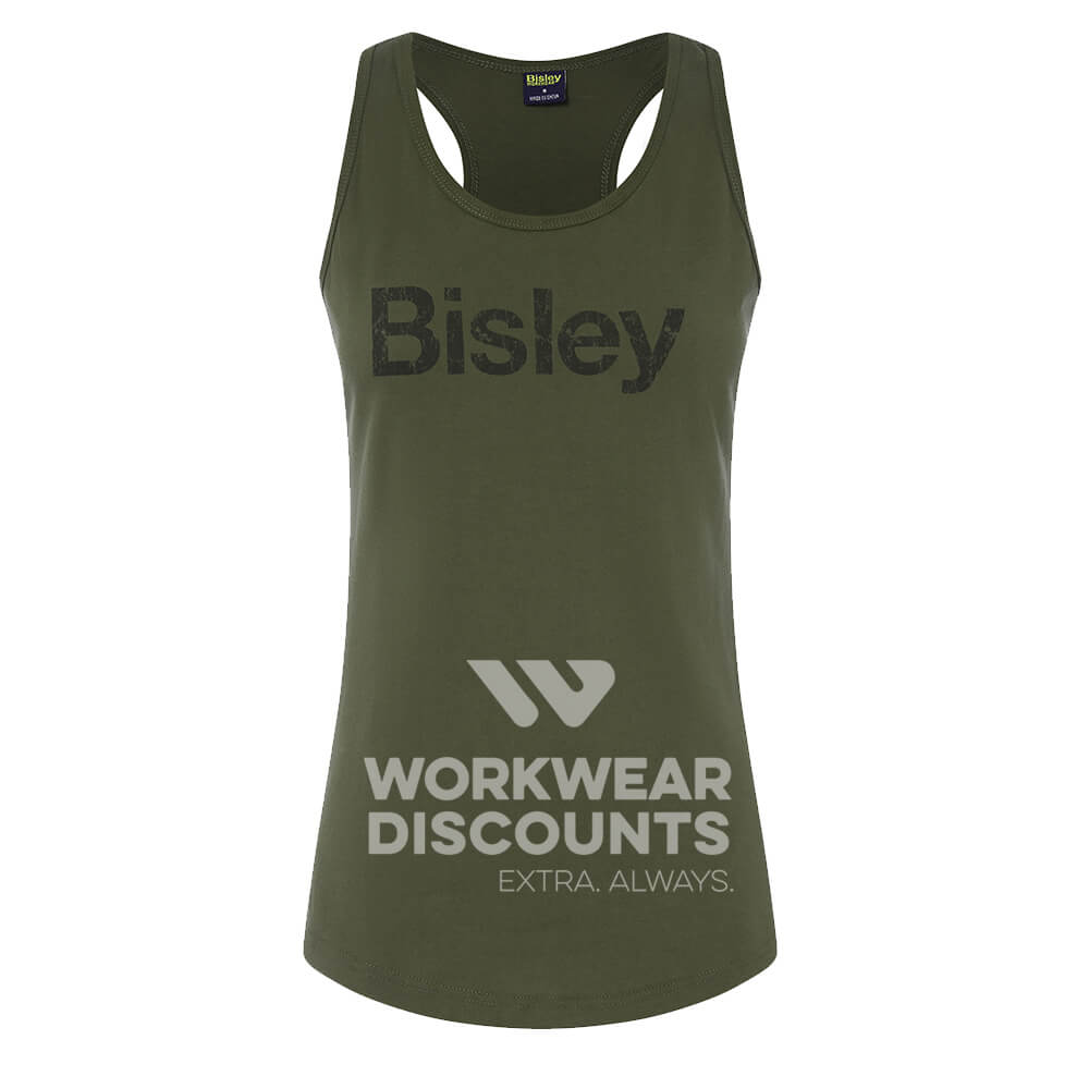 Bisley BKSL063 Women's Cotton Logo Singlet Green Front