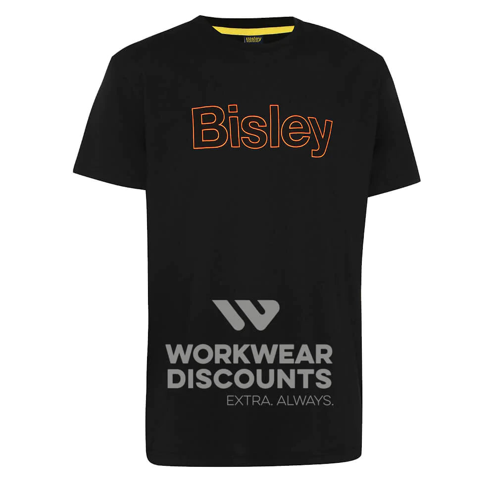 Bisley BKT084 Mens Cotton Outline Logo Tee Short Sleeve Orange Black Front