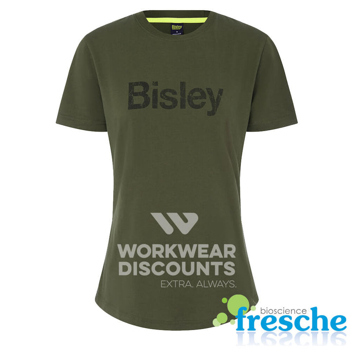 Bisley BKTL064 Ladies Cotton Logo Tee Short Sleeve Green Front