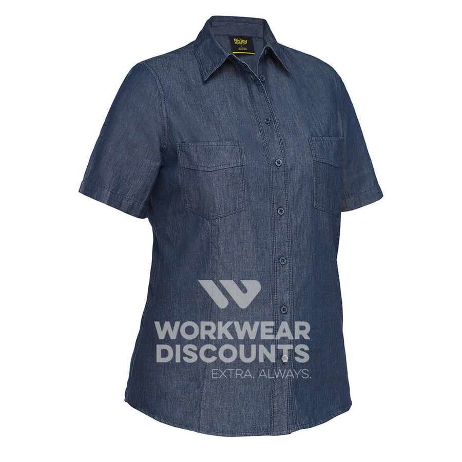 Bisley BL1602 Ladies Denim Work Shirt Short Sleeve Front