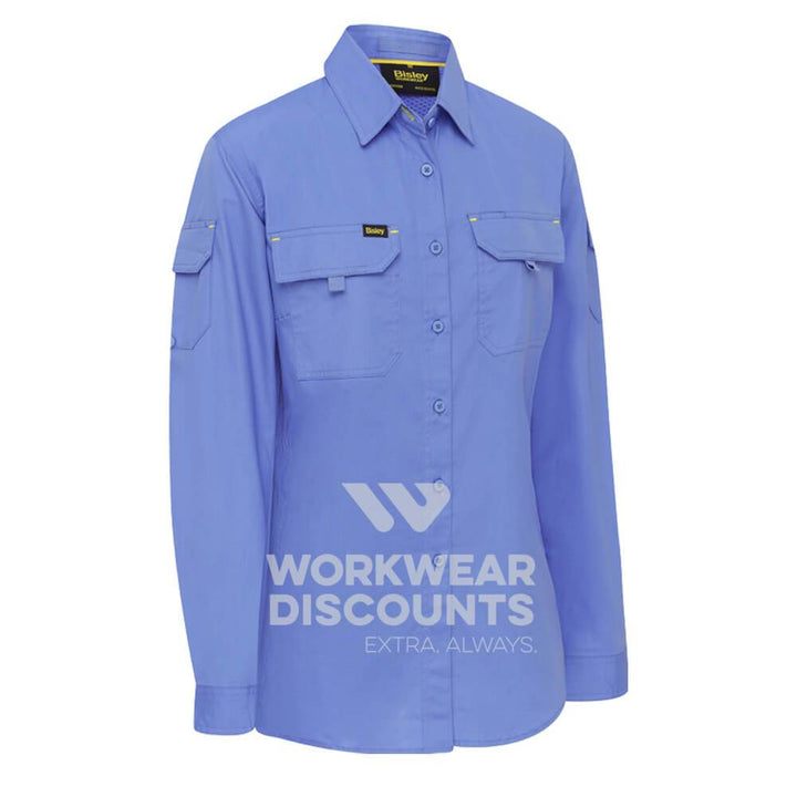 Bisley BL6414 Ladies Airflow Ripstop Vented Work Shirt Long Sleeve Blue Front