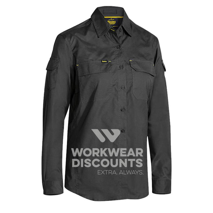 Bisley BL6414 Ladies Airflow Ripstop Vented Work Shirt Long Sleeve Charcoal Front