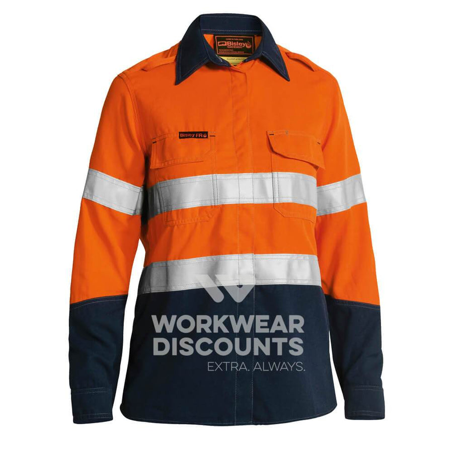 Bisley BL8082T Ladies TenCate Tecasafe Plus Two Tone Hi-Vis Taped Non-Vented FR Shirt Orange