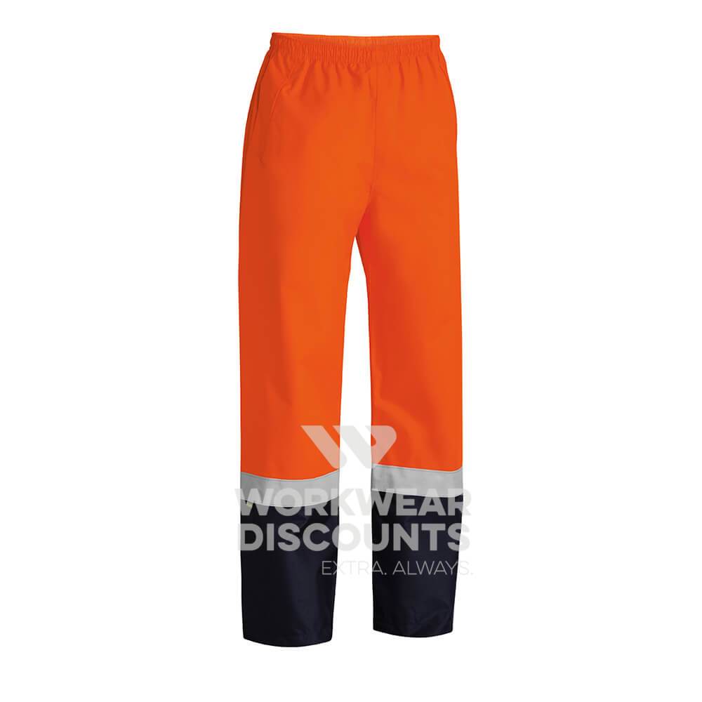 Bisley BP6965T Hi-Vis Taped Rain Pants Orange Navy Front