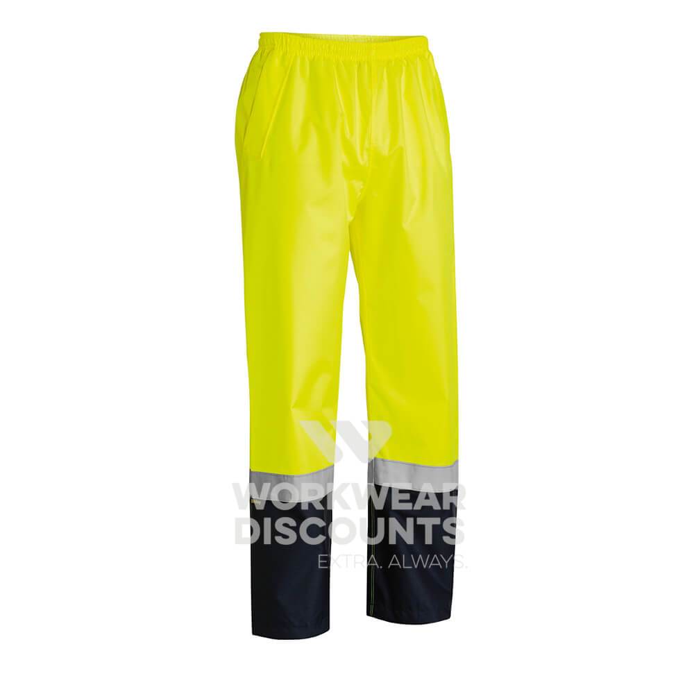 Bisley BP6965T Hi-Vis Taped Rain Pants Yellow Navy Front