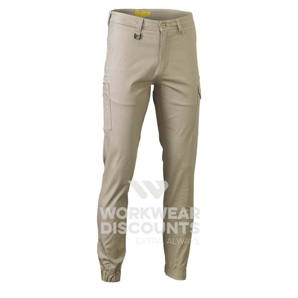 Bisley BPC6028 Stretch Cotton Drill Cargo Cuffed Pants Stone Front