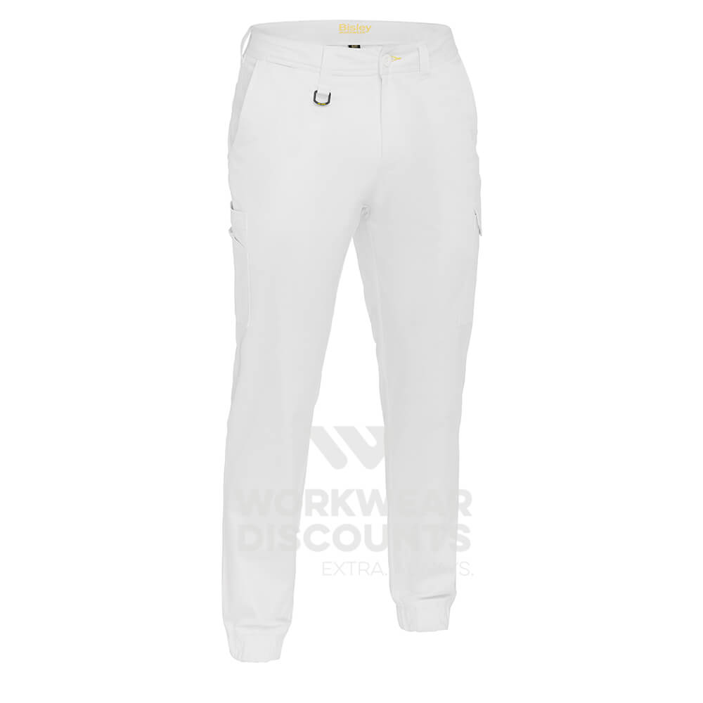 Bisley BPC6028 Stretch Cotton Drill Cargo Cuffed Pants White Front