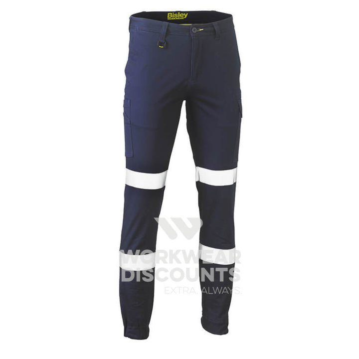 Bisley BPC6028T Taped Biomotion Stretch Cotton Drill Cargo Cuffed Pants Navy Front