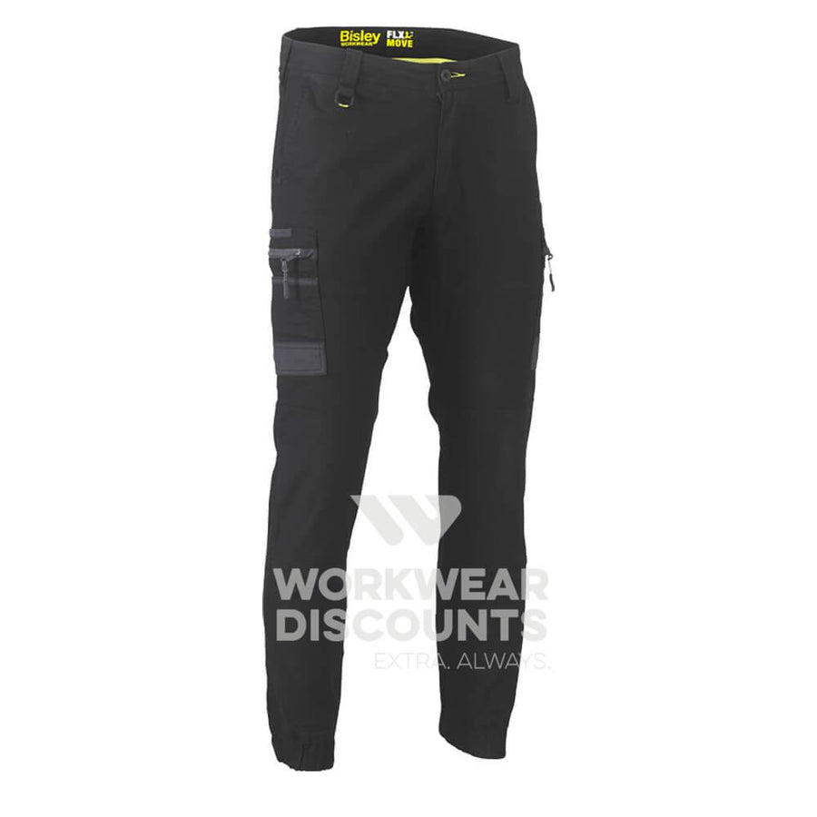 Bisley BPC6334 Flex & Move Stretch Cargo Cuffed Pants Black Front