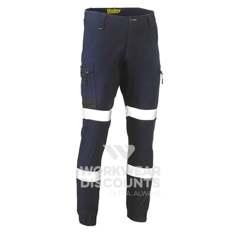 Bisley BPC6334T Taped Biomotion Flex & Move Stretch Cargo Cuffed Pants Navy Front