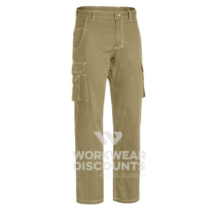 Bisley BPC6431 Lightweight Vented Cotton Drill Cargo Pants Khaki Front