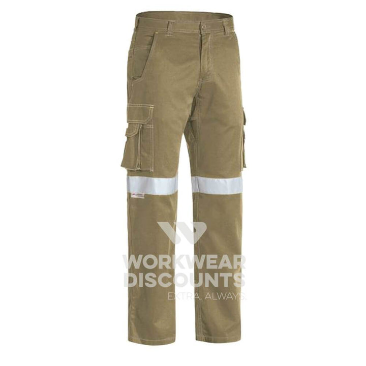 Bisley BPC6431T Taped Lightweight Vented Cotton Drill Cargo Pants Khaki Front