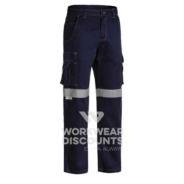 Bisley BPC6431T Taped Lightweight Vented Cotton Drill Cargo Pants Navy Front