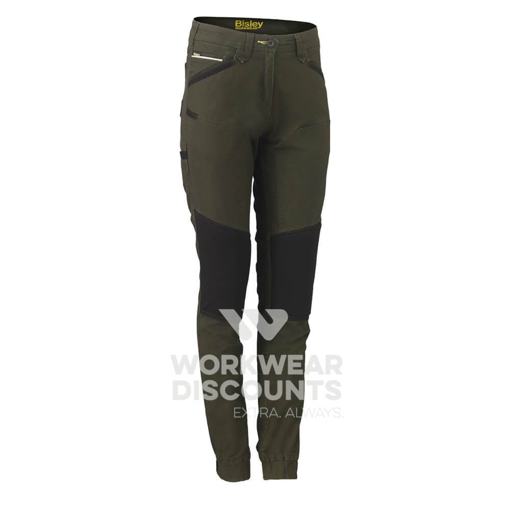 Bisley BPL6022 Womens Flex & Move Stretch Cotton Shield Pants Olive Front