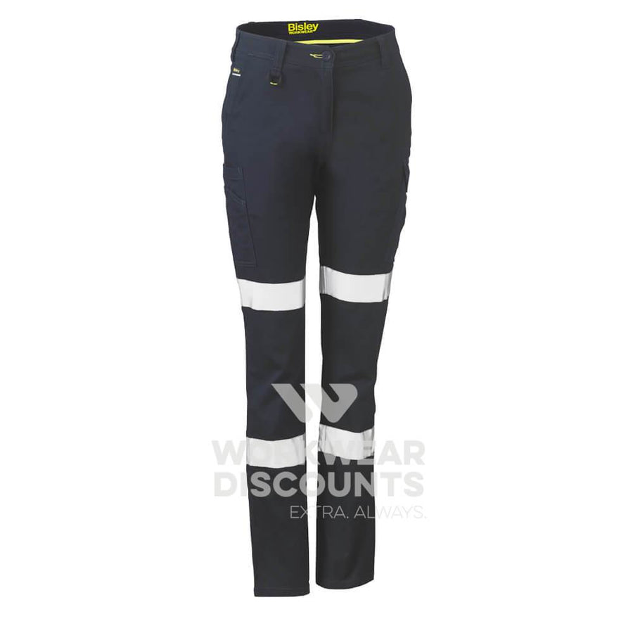 Bisley BPL6115T Womens Taped Cotton Cargo Pants Navy Front