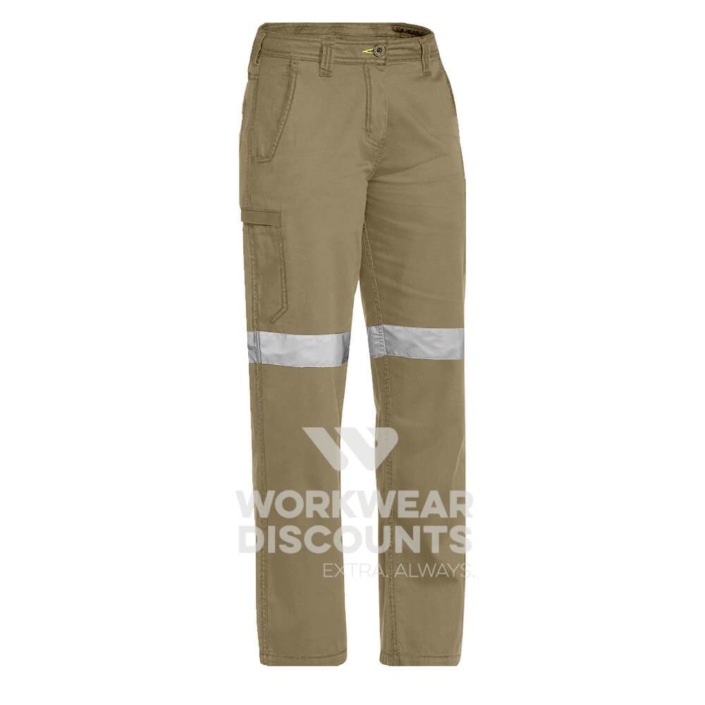 Bisley BPL6431T Ladies Taped Lightweight Vented Cotton Drill Pants Khaki Front