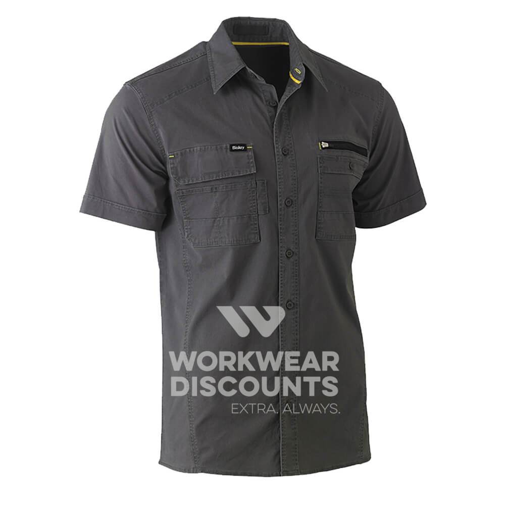 Bisley BS1144 Flex & Move Utility Work Shirt Short Sleeve Charcoal Front