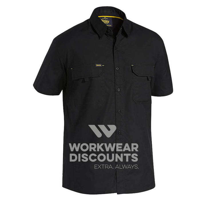 Bisley BS1414 Airflow Ripstop Vented Work Shirt Short Sleeve Black Front