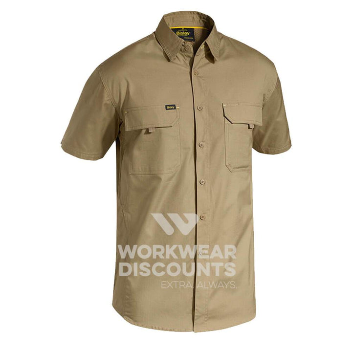 Bisley BS1414 Airflow Ripstop Vented Work Shirt Short Sleeve Khaki Front