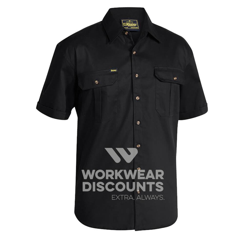 Bisley BS1433 Cotton Drill Shirt Short Sleeve Black Front