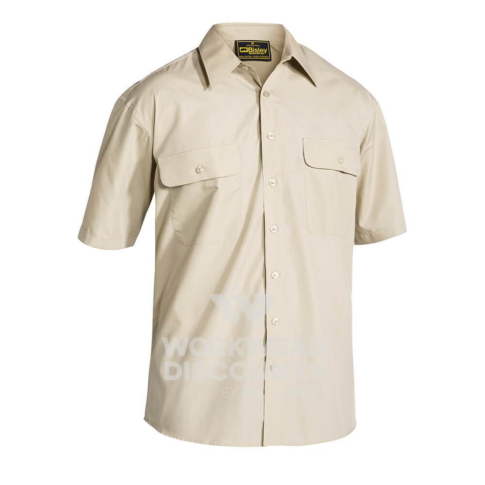 Bisley BS1526 Permanent Press Shirt Short Sleeve Sand Front