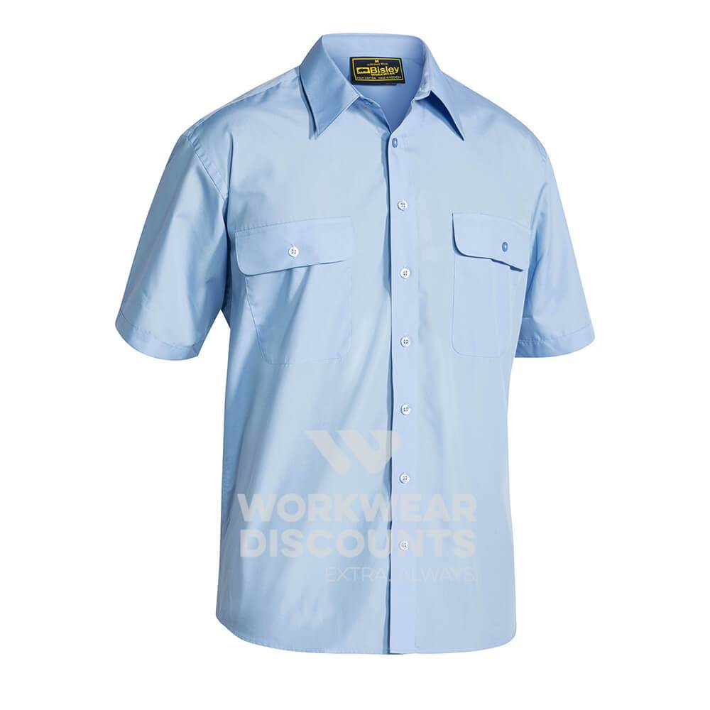 Bisley BS1526 Permanent Press Shirt Short Sleeve Sky Front