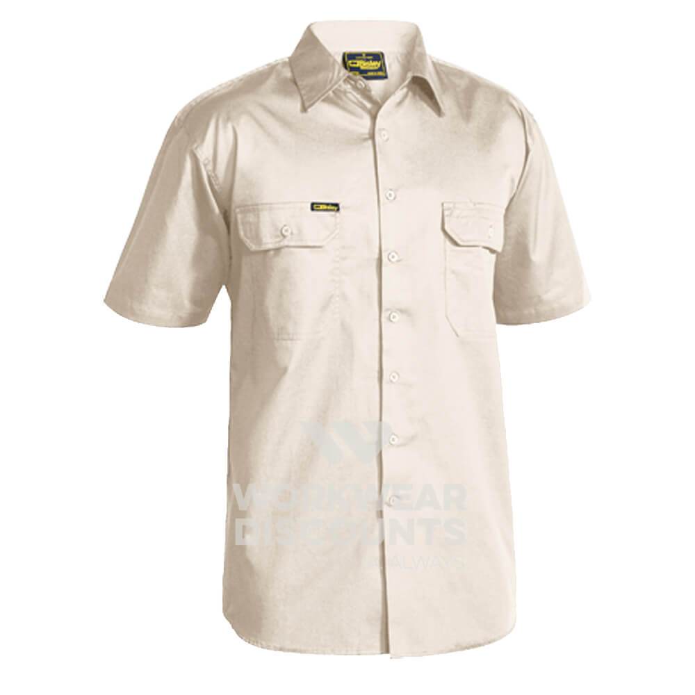 Bisley BS1893 Lightweight Cotton Drill Shirt Short Sleeve Sand Front