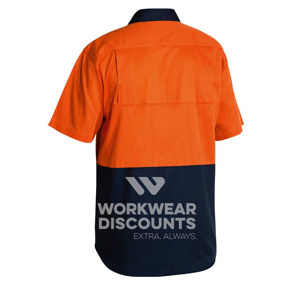 Bisley BS1895 Hi-Vis Lightweight Cotton Drill Shirt Short Sleeve Orange Navy Back